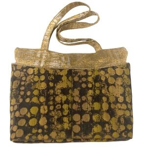 MARUCA Antique Gold and Gray Blue Velvet Print Large Lined Tote Bag